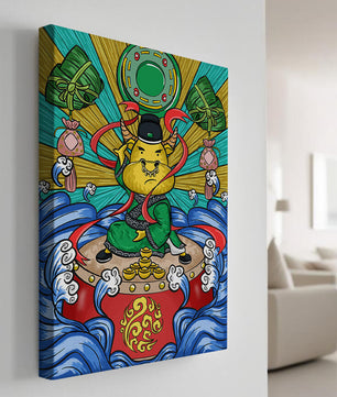Colorful illustration of a mythical creature with traditional elements and vibrant colors