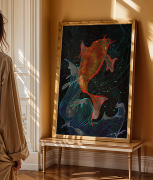 Koi Fish with Abstract Waves in Vibrant Colors
