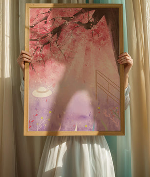 Cherry Blossom Garden with Spring Flowers and Sunlight