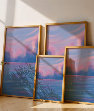 Verträumter Pastellhimmel, der sich in einer glitzernden Wasserlandschaft widerspiegelt 