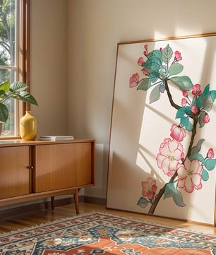 Elegante ilustración floral en acuarela con flor de cerezo.