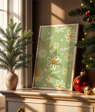 Estampado floral con margaritas sobre fondo verde