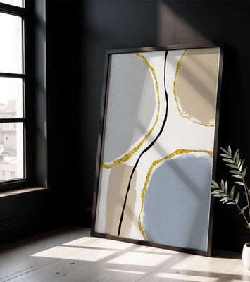 Abstract Painting with Gold Accents and Organic Shapes