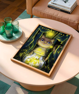 Cat under starry night in a magical forest setting