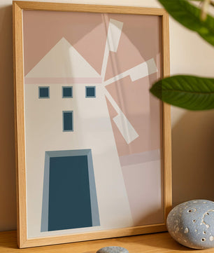 Minimalist geometric house illustration on pastel background