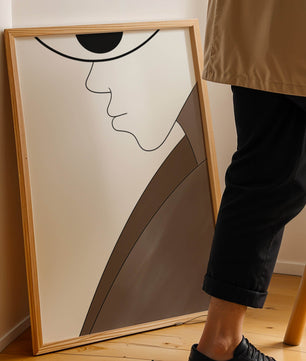Abstract Portrait with Minimalist Lines and Brown Tones - Mi tienda