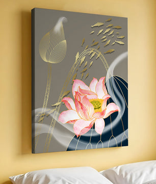 Elegant floral design with blooming lotus and golden fish accents