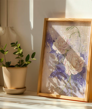 Elegant floral artwork with soft purple and pink hues