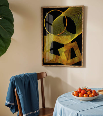 Geometric gold lines on black background