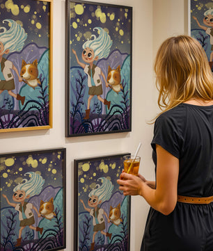 Whimsical Adventure in a Magical Night Sky Landscape