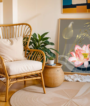Elegant floral design with blooming lotus and golden fish accents