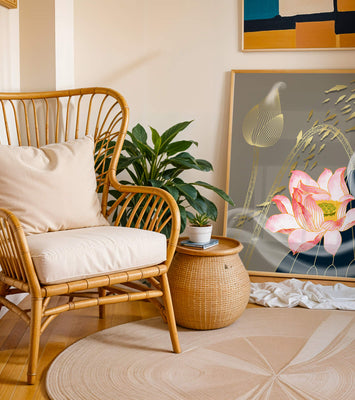 Elegant floral design with blooming lotus and golden fish accents