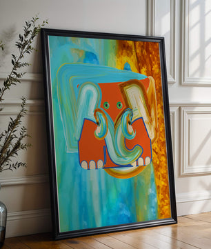 Pintura abstracta colorida de un elefante con tonos vibrantes y pinceladas artísticas