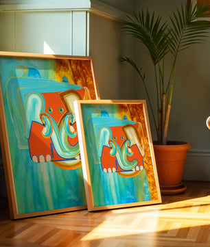 Pintura abstracta colorida de un elefante con tonos vibrantes y pinceladas artísticas