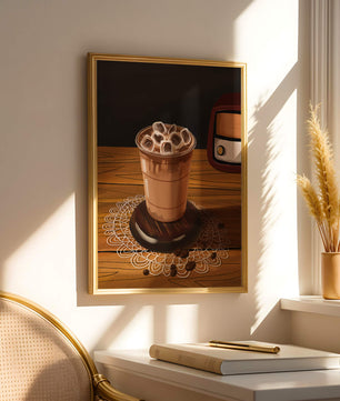 Escena de café vintage con café helado y radio retro