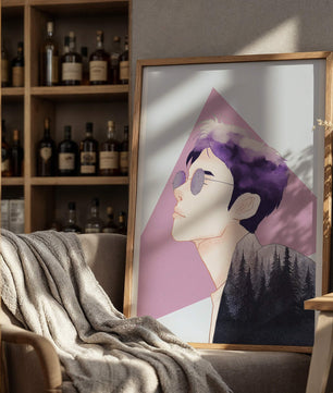 Abstract Portrait of a Person with Forest Silhouette and Purple Hair - Mi tienda