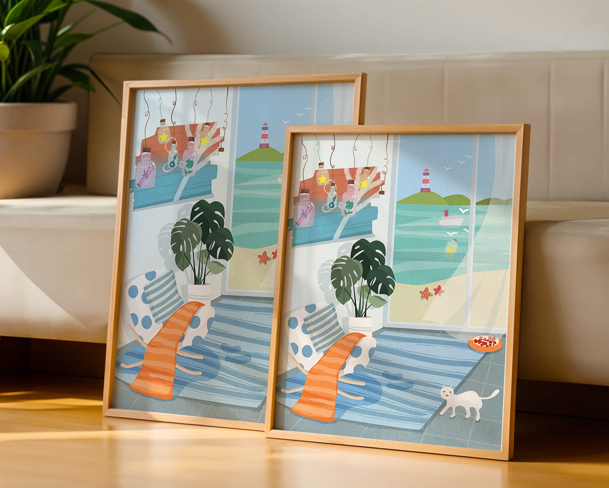 Cozy Room with Sea View and Lighthouse through the Window