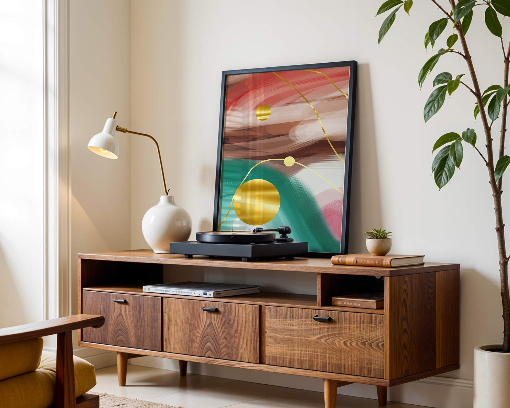 Abstract Expressionism with Gold Accents and Earthy Tones