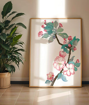 Elegante ilustración floral en acuarela con flor de cerezo.