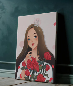 Illustration d'une fille animée avec une couronne et des roses