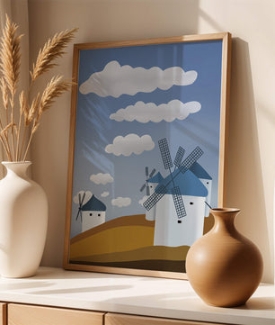 Scenic Windmills on a Sunny Day with Blue Skies and Clouds