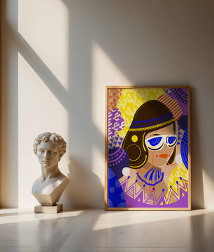 Portrait abstrait coloré avec des motifs géométriques vibrants