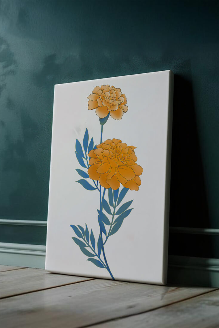 Elegante Illustration lebendiger Ringelblumen auf grünem Hintergrund
