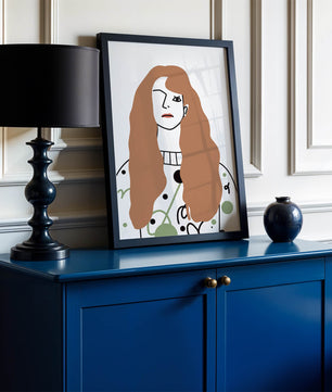 Minimalist Portrait of a Woman with Long Hair and Abstract Design Elements - Mi tienda
