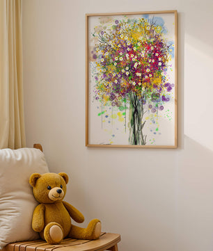 Abstract expressionist floral tree with vibrant colors