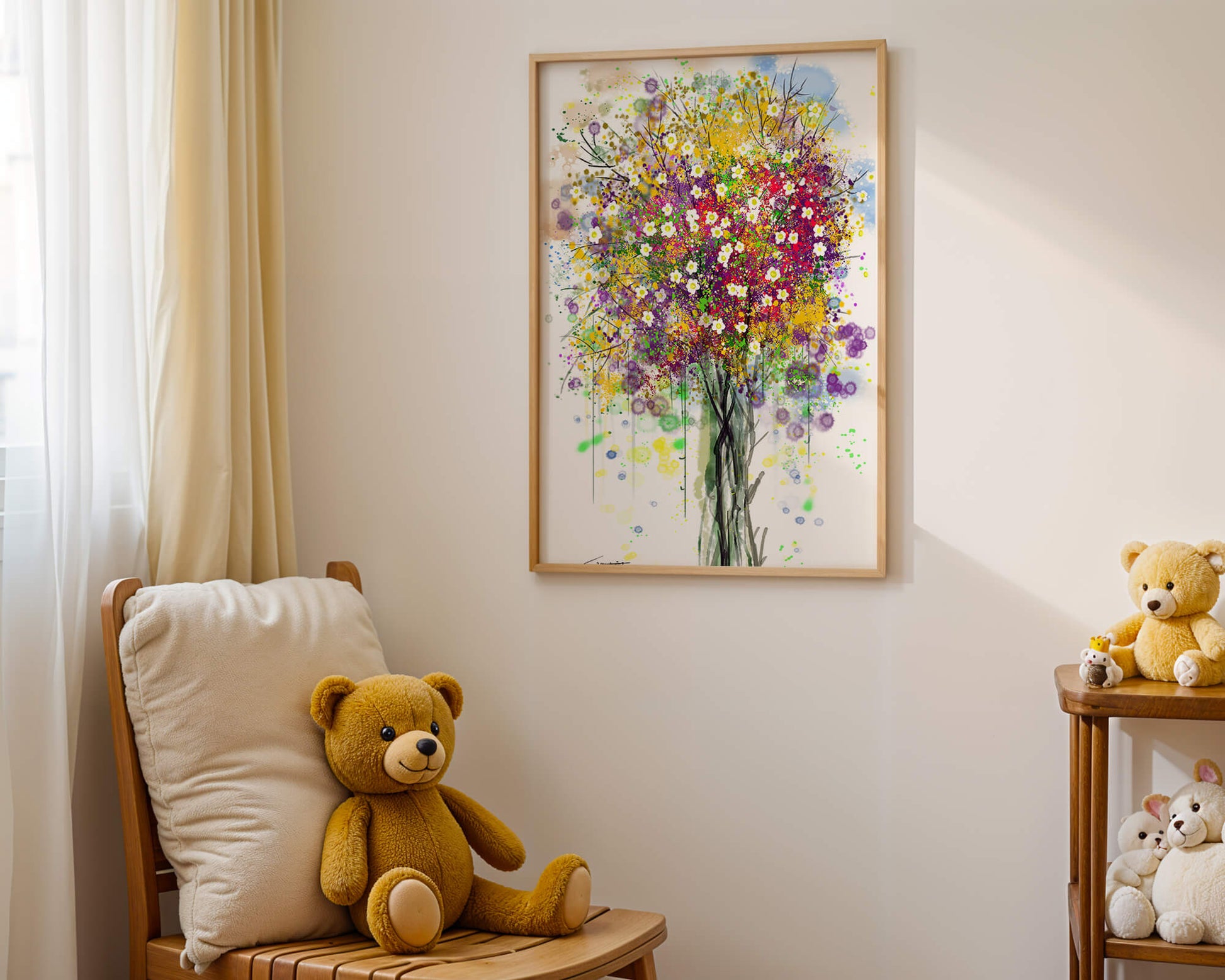 Abstract expressionist floral tree with vibrant colors