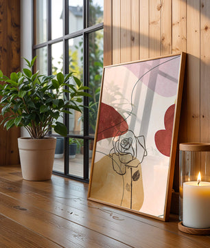 Abstract Line Art Rose with Earth Tones and Minimalist Design - Mi tienda