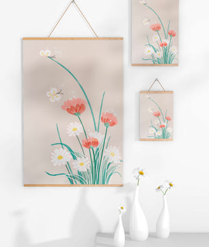Delicate floral illustration with butterflies and wildflowers