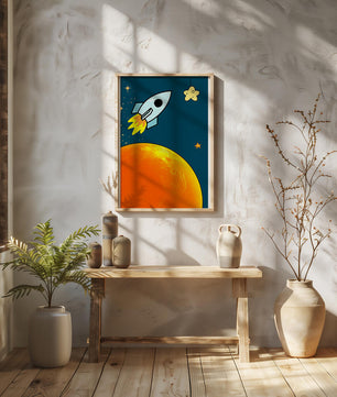 Cartoon Rocket in Space with Yellow Star - Mi tienda