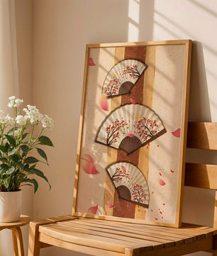 Elegant Japanese Fans with Cherry Blossom Design on Textured Background - Mi tienda