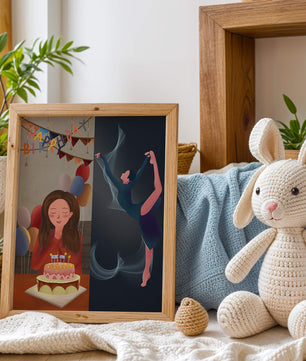 Geburtstagsfeier-Illustration mit Kuchen und Tanzfigur