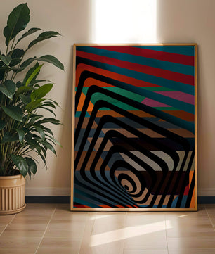 Arte abstracto geométrico colorido con rayas concéntricas