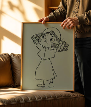 Hand-Drawn Illustration of a Thoughtful Cartoon Character with Curly Hair and a Beanie