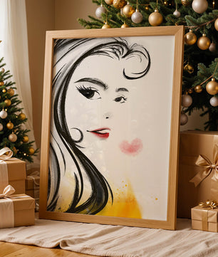 Dibujo de retrato elegante con labios rojos y motivo de corazón