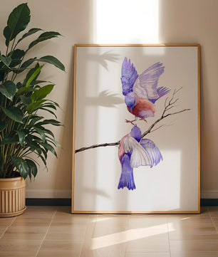 Elegante ilustración acuarela de dos pájaros en una rama