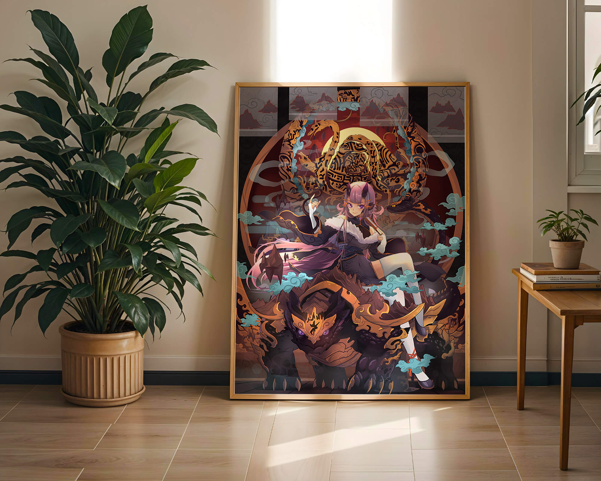 Fantasy character with mythical beast in vibrant illustration