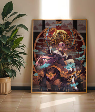 Fantasy character with mythical beast in vibrant illustration