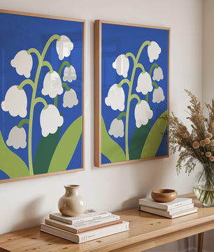 Abstract Lily of the Valley Illustration on Blue Background