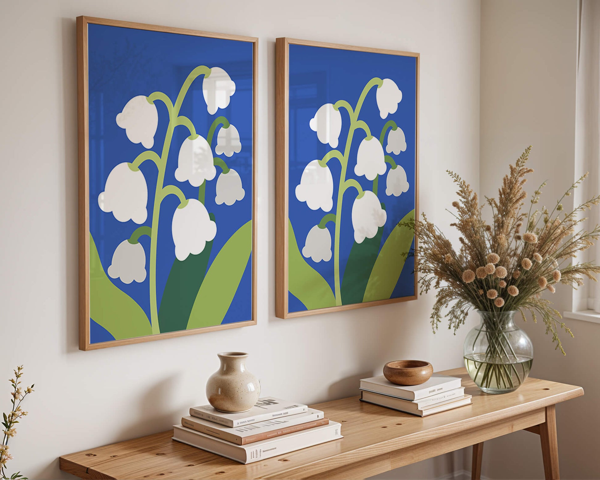 Abstract Lily of the Valley Illustration on Blue Background