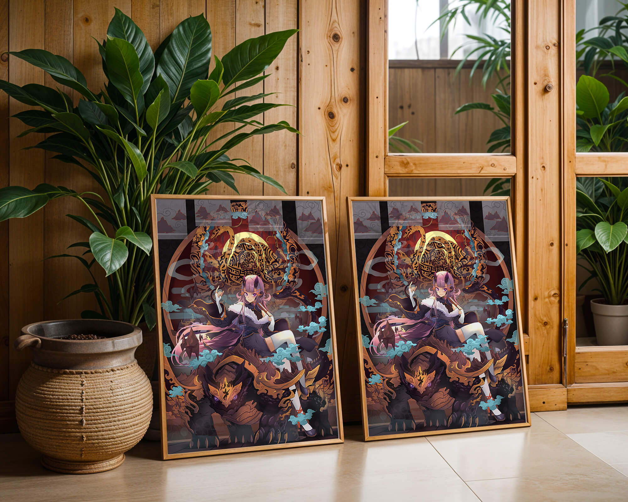 Fantasy character with mythical beast in vibrant illustration