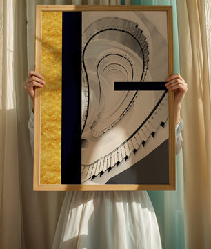 Abstract spiral staircase with a gold accent design