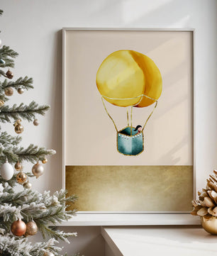 Charming Hot Air Balloon Illustration with Golden Accents