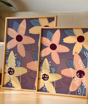 Colorful Floral Pattern with Abstract Leaves and Flowers