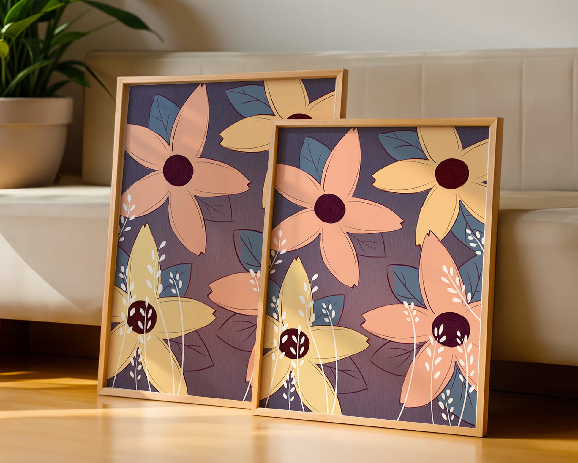 Colorful Floral Pattern with Abstract Leaves and Flowers
