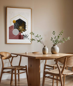 Abstract Geometric Composition with Gold and Leaf Motif - Mi tienda