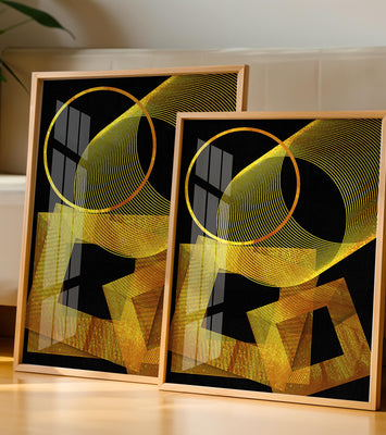 Geometric gold lines on black background